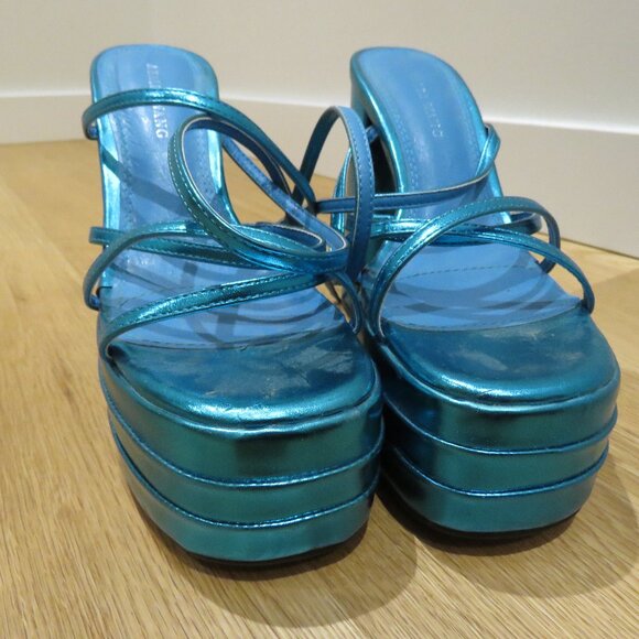 AZALEA WANG Eyes On Me Chunky Platform Sandals in Metallic Blue Y2K Disco Rave 6 - Picture 8 of 14